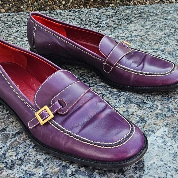RARE Kate Spade Loafers Burgandy Size 9M Gold Hardware Leather Red Sole - Picture 1 of 6